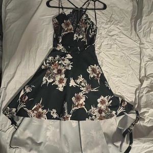 Green floral asymmetrical dress